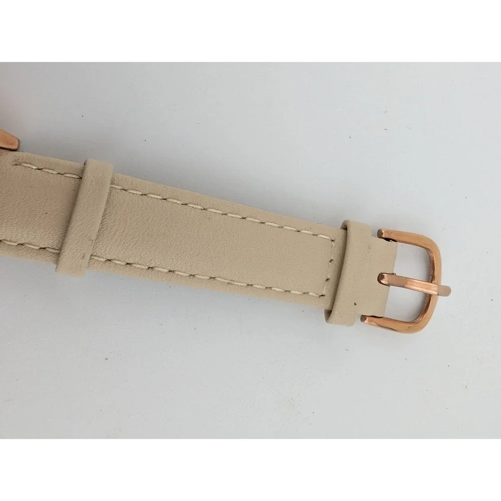 Brigada Watch Women‎ 34mm Rose Gold Case Beige Leather Band- New Battery